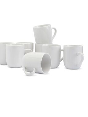 Studio White Ceramic Mug Set - Glossy White Cups (Set of 8)